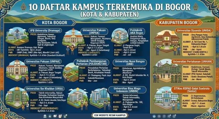 10 Kampus Terbaik di Bogor: Jurusan, Biaya, & Indekost Mahasiswa 2026 10 Kampus Terbaik di Bogor: Jurusan, Biaya, & Indekost Mahasiswa 2026