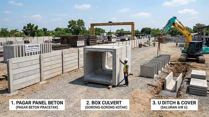 3 Beton Precast Populer: Pagar Panel, Box Culvert, dan U Ditch 3 Beton Precast Populer: Pagar Panel, Box Culvert, dan U Ditch